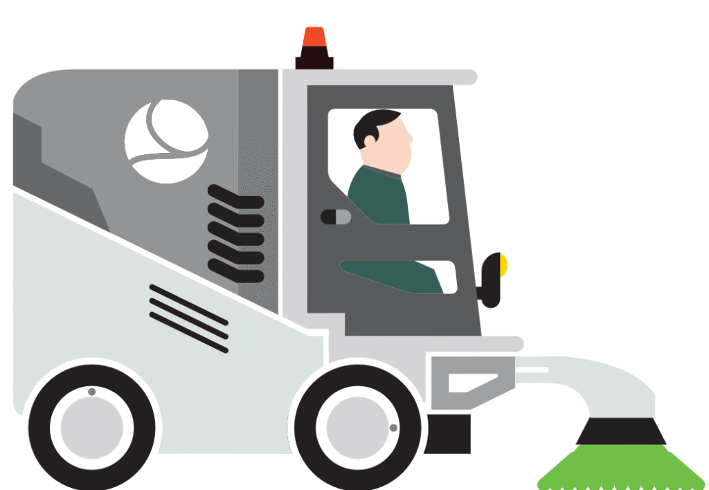 Illustration of a Green Mountains mechanical street sweeper