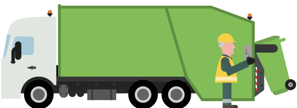 Illustration of a waste collection truck with a worker